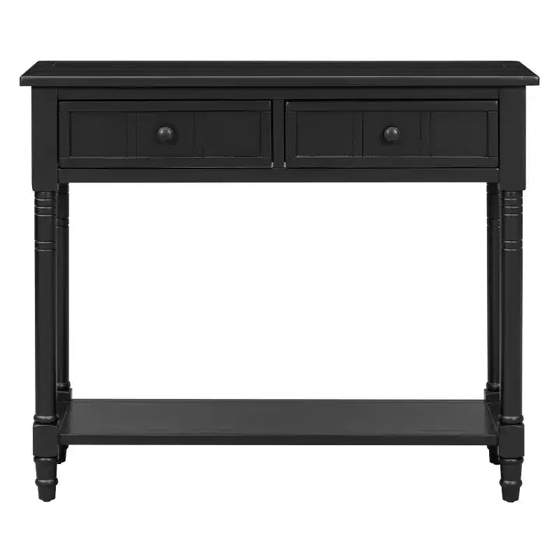 35.4 Traditional Console Table with Drawers and Shelf, Vintage Pine Entryway Table, Compact Sofa Table for Living Room or Hallway-Panipeachy