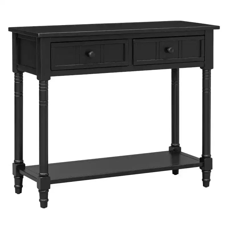 35.4 Traditional Console Table with Drawers and Shelf, Vintage Pine Entryway Table, Compact Sofa Table for Living Room or Hallway-Panipeachy