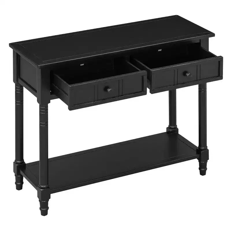 35.4 Traditional Console Table with Drawers and Shelf, Vintage Pine Entryway Table, Compact Sofa Table for Living Room or Hallway-Panipeachy