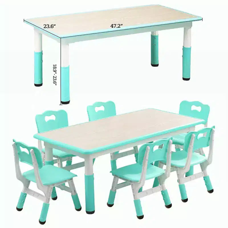 Kids Table and 6 Chair Set, Height Adjustable, Multifunctional Desk, Ergonomically Designed Chairs, for Classroom, Daycares