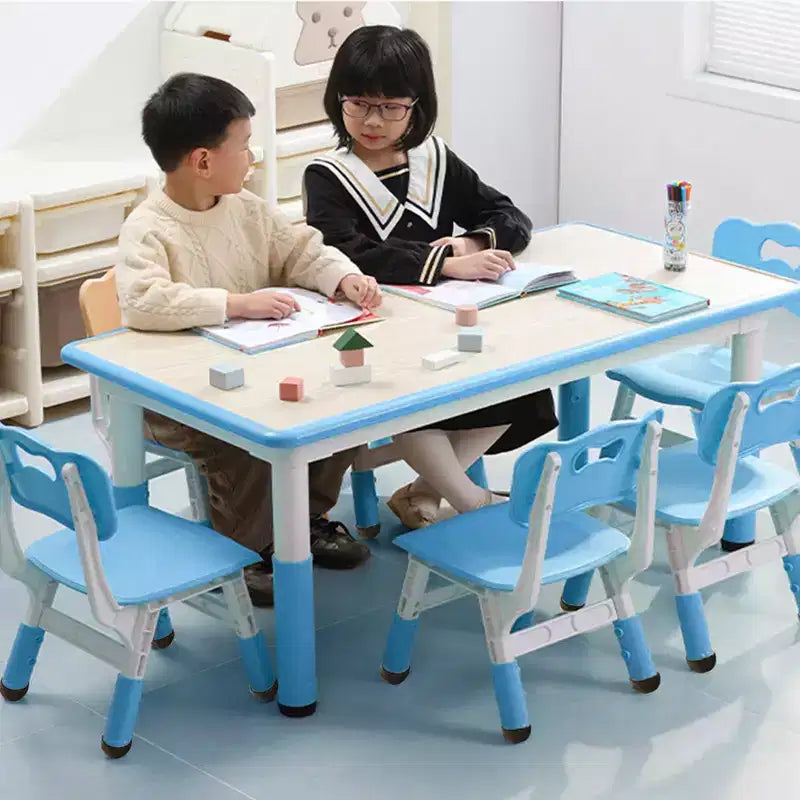 Kids Table and 6 Chair Set, Height Adjustable, Multifunctional Desk, Ergonomically Designed Chairs, for Classroom, Daycares