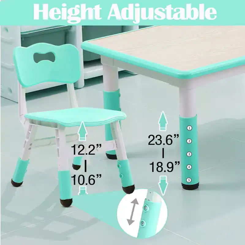Kids Table and 6 Chair Set, Height Adjustable, Multifunctional Desk, Ergonomically Designed Chairs, for Classroom, Daycares