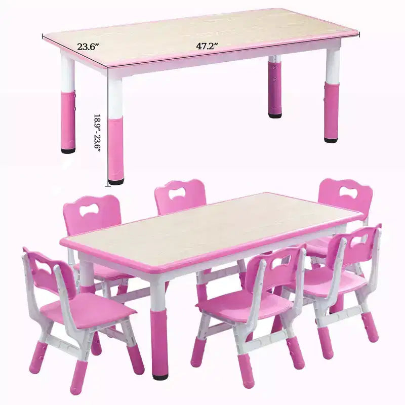 Kids Table and 6 Chair Set, Height Adjustable, Multifunctional Desk, Ergonomically Designed Chairs, for Classroom, Daycares