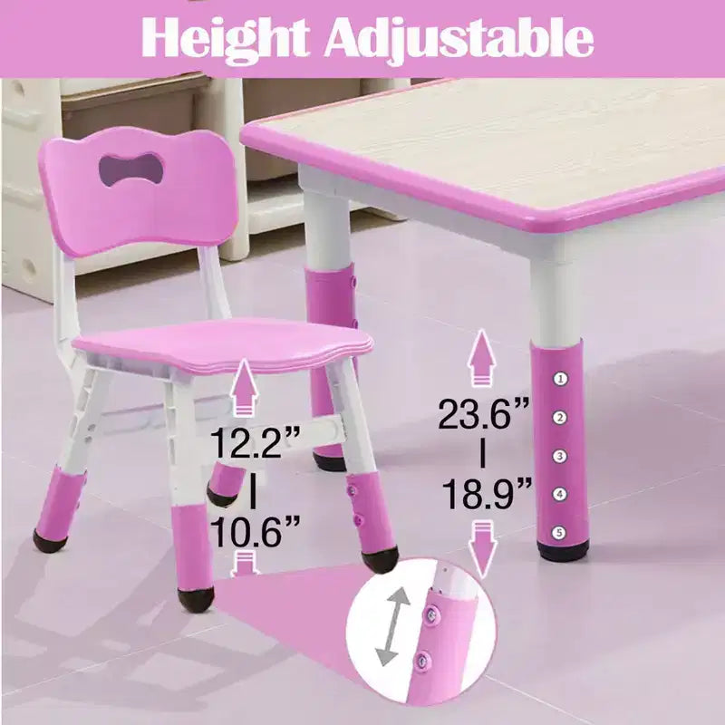 Kids Table and 6 Chair Set, Height Adjustable, Multifunctional Desk, Ergonomically Designed Chairs, for Classroom, Daycares