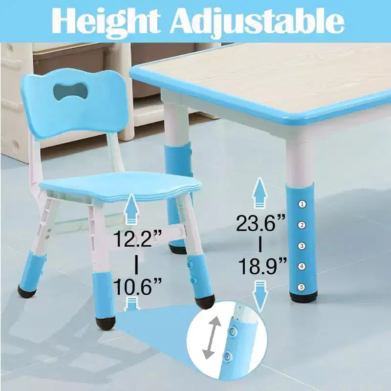 Kids Table and 6 Chair Set, Height Adjustable, Multifunctional Desk, Ergonomically Designed Chairs, for Classroom, Daycares