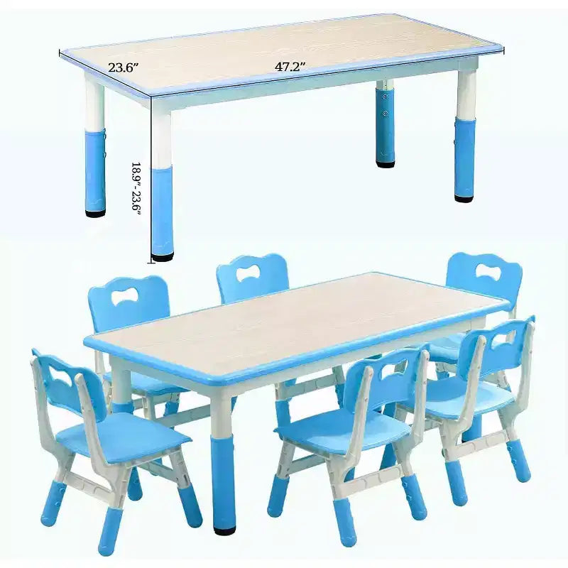 Kids Table and 6 Chair Set, Height Adjustable, Multifunctional Desk, Ergonomically Designed Chairs, for Classroom, Daycares
