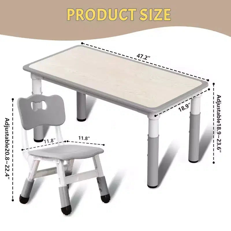 Kids Table and 6 Chair Set, Height Adjustable, Multifunctional Desk, Ergonomically Designed Chairs, for Classroom, Daycares