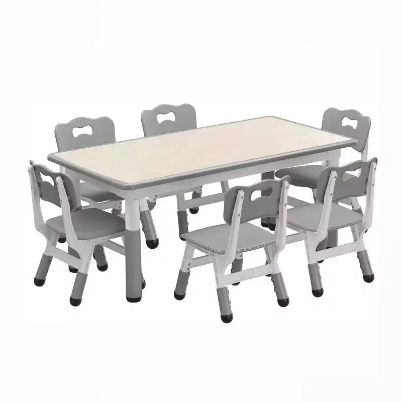 Kids Table and 6 Chair Set, Height Adjustable, Multifunctional Desk, Ergonomically Designed Chairs, for Classroom, Daycares
