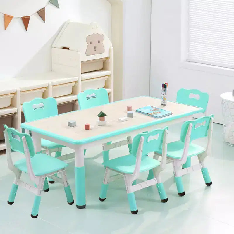 Kids Table and 6 Chair Set, Height Adjustable, Multifunctional Desk, Ergonomically Designed Chairs, for Classroom, Daycares