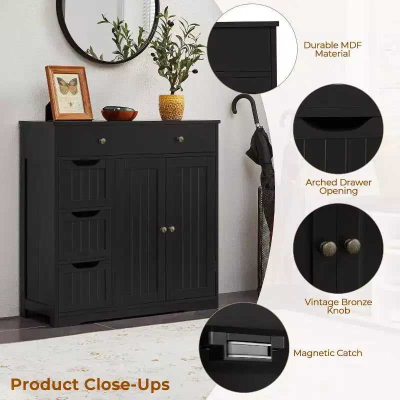 Yaheetech Wooden Bathroom Storage Cabinet Floor Cabinet with Adjustable Shelf, Black
