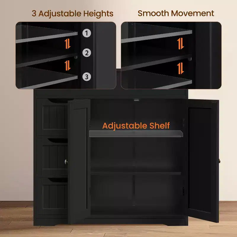 Yaheetech Wooden Bathroom Storage Cabinet Floor Cabinet with Adjustable Shelf, Black