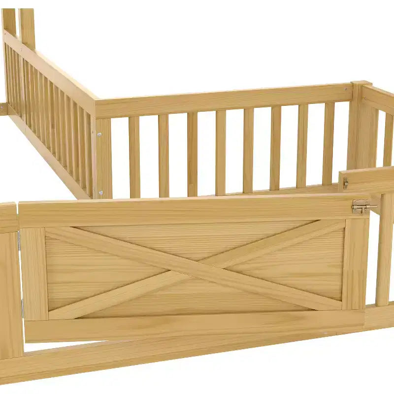 Twin/Full Kids House Floor Bed, Double Twin Montessori Bed Frame with Door & Full-Length Guardrails - ModernLuxe