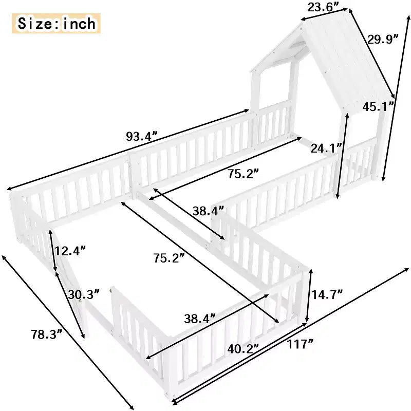 Twin/Full Kids House Floor Bed, Double Twin Montessori Bed Frame with Door & Full-Length Guardrails - ModernLuxe