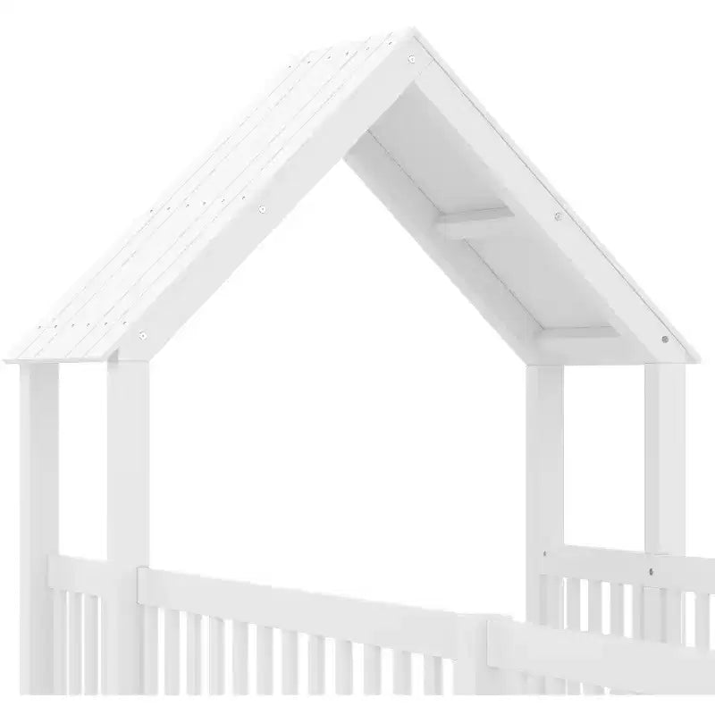 Twin/Full Kids House Floor Bed, Double Twin Montessori Bed Frame with Door & Full-Length Guardrails - ModernLuxe