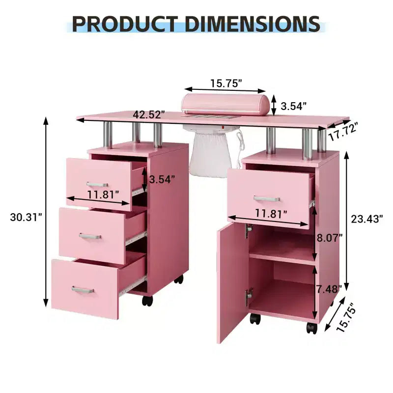 Manicure Table Nail Desk for Nail Tech, Nail Table Station with Electric Dust Collector, Nail Salon Storage Table