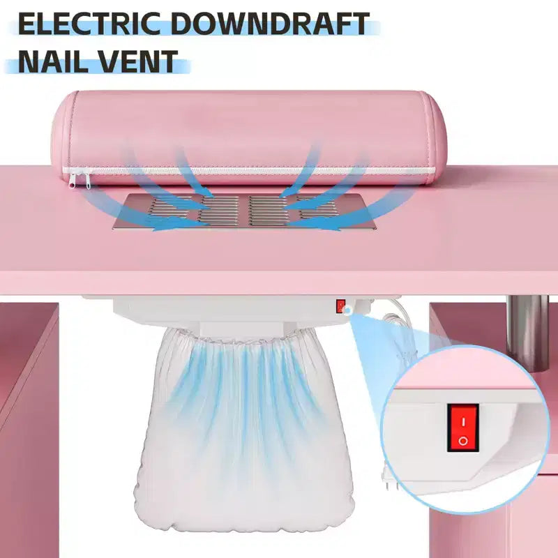 Manicure Table Nail Desk for Nail Tech, Nail Table Station with Electric Dust Collector, Nail Salon Storage Table