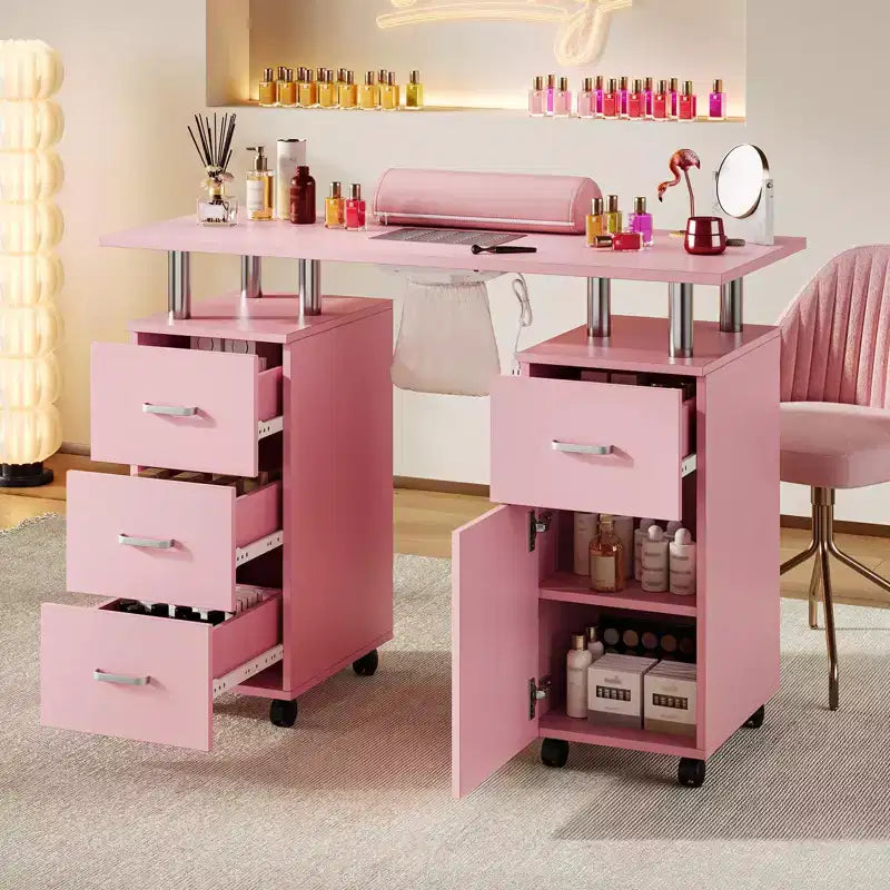 Manicure Table Nail Desk for Nail Tech, Nail Table Station with Electric Dust Collector, Nail Salon Storage Table