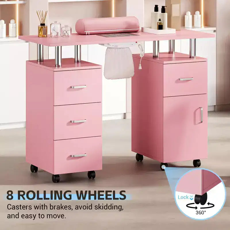 Manicure Table Nail Desk for Nail Tech, Nail Table Station with Electric Dust Collector, Nail Salon Storage Table