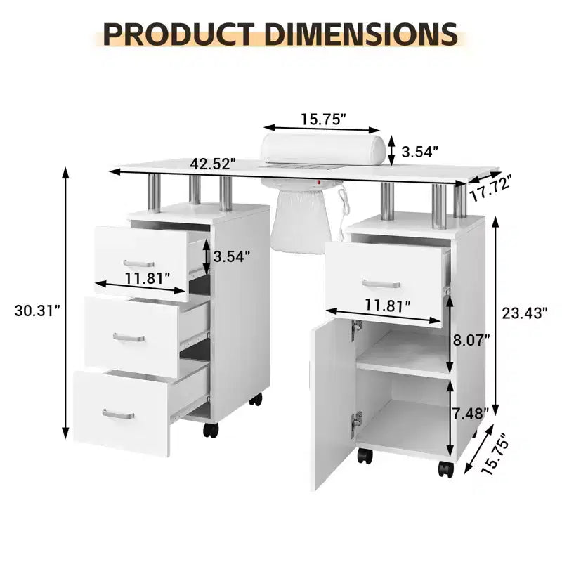 Manicure Table Nail Desk for Nail Tech, Nail Table Station with Electric Dust Collector, Nail Salon Storage Table
