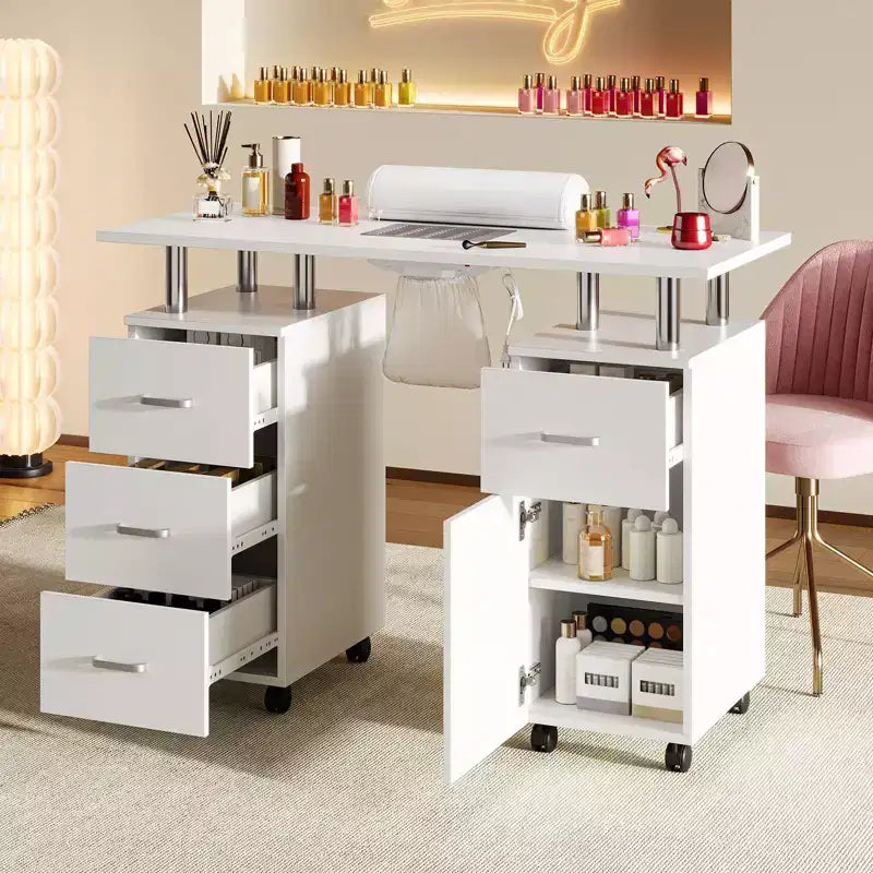 Manicure Table Nail Desk for Nail Tech, Nail Table Station with Electric Dust Collector, Nail Salon Storage Table