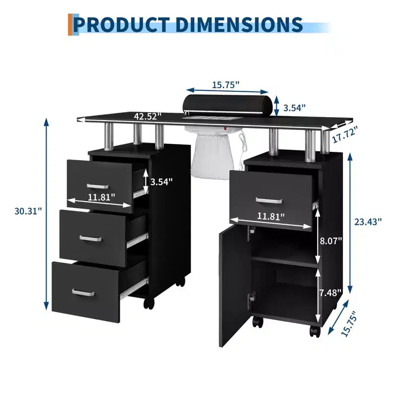 Manicure Table Nail Desk for Nail Tech, Nail Table Station with Electric Dust Collector, Nail Salon Storage Table