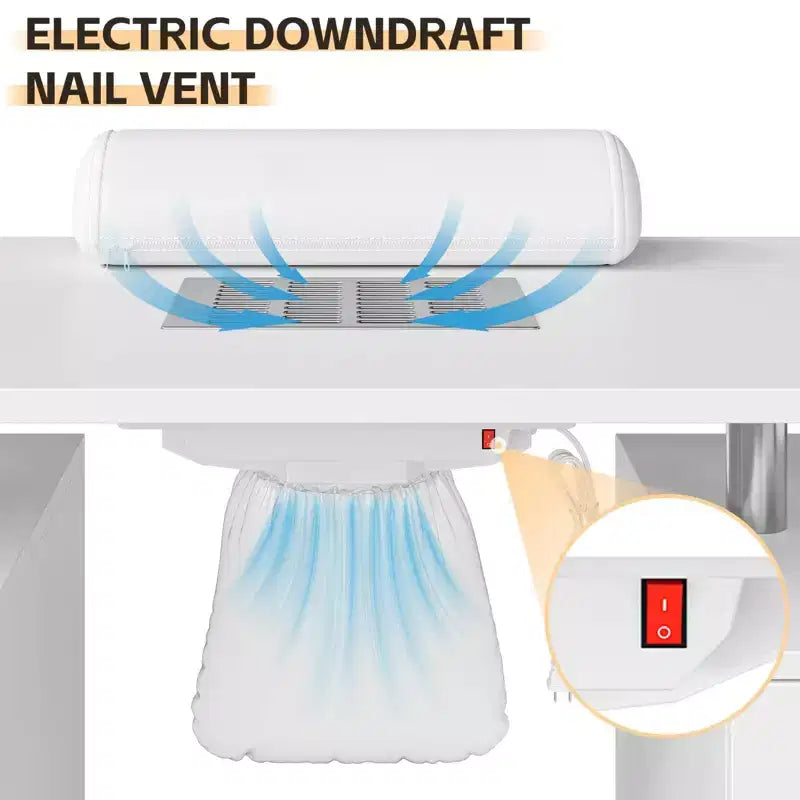 Manicure Table Nail Desk for Nail Tech, Nail Table Station with Electric Dust Collector, Nail Salon Storage Table