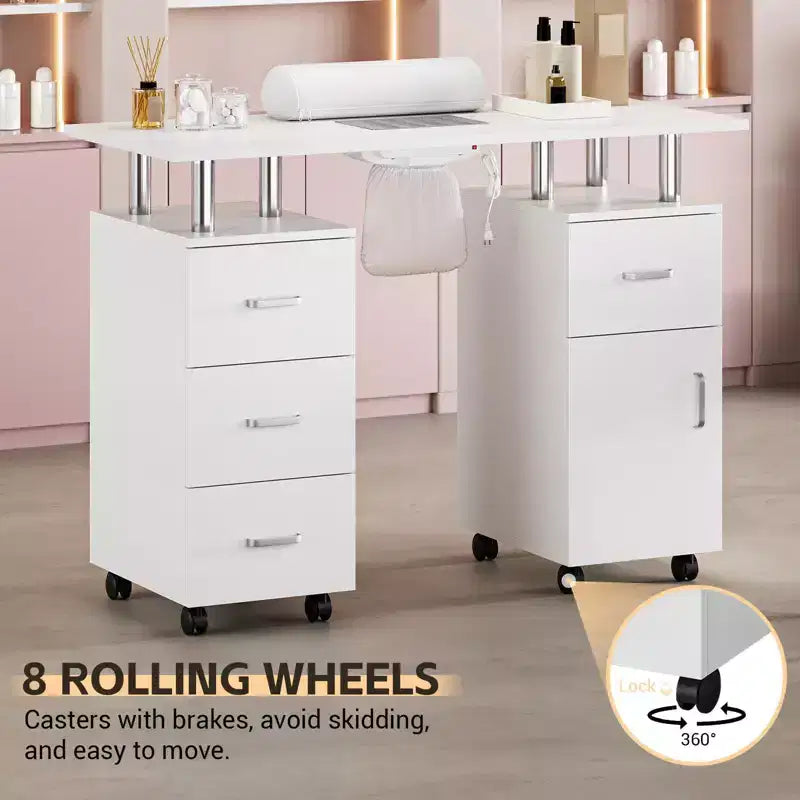 Manicure Table Nail Desk for Nail Tech, Nail Table Station with Electric Dust Collector, Nail Salon Storage Table