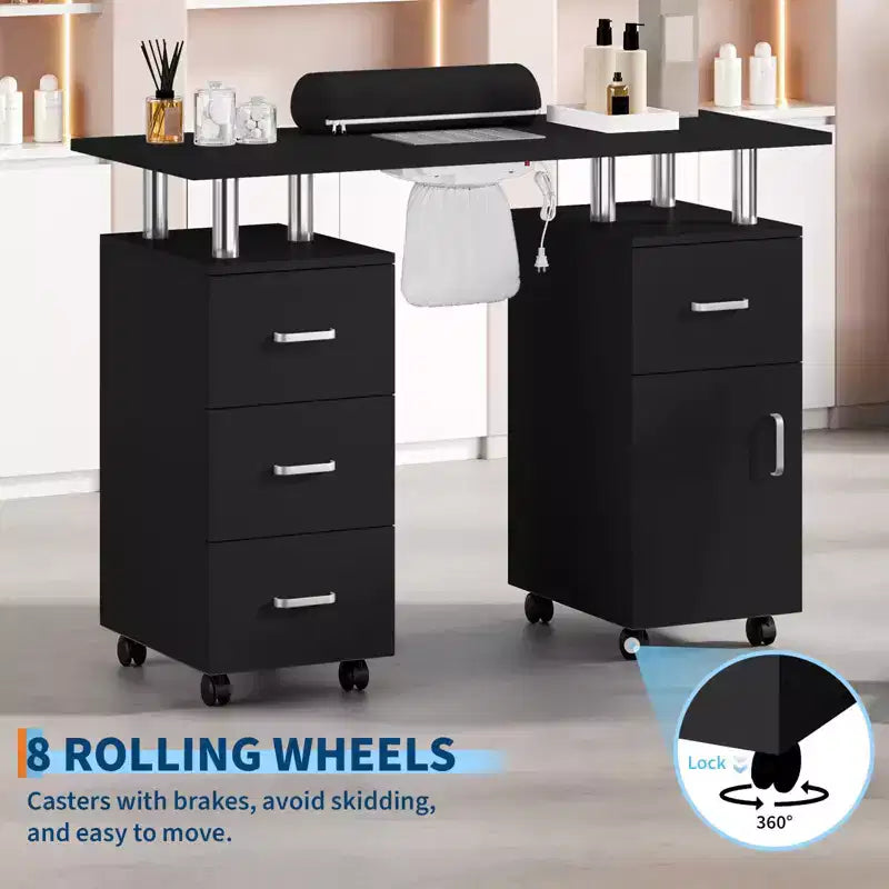 Manicure Table Nail Desk for Nail Tech, Nail Table Station with Electric Dust Collector, Nail Salon Storage Table