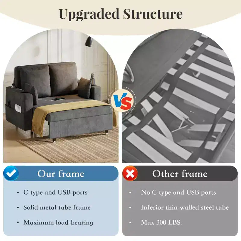 Garvee 3 in 1 Pull Out Couch, 56 in Convertible Sleeper Sofa Bed, Loveseat Sofa Couch with Cup Holders & Side Pocket, Toss Pillows