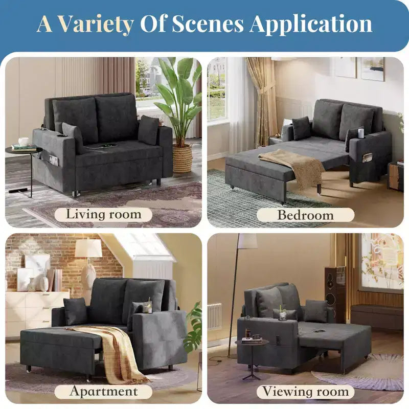 Garvee 3 in 1 Pull Out Couch, 56 in Convertible Sleeper Sofa Bed, Loveseat Sofa Couch with Cup Holders & Side Pocket, Toss Pillows