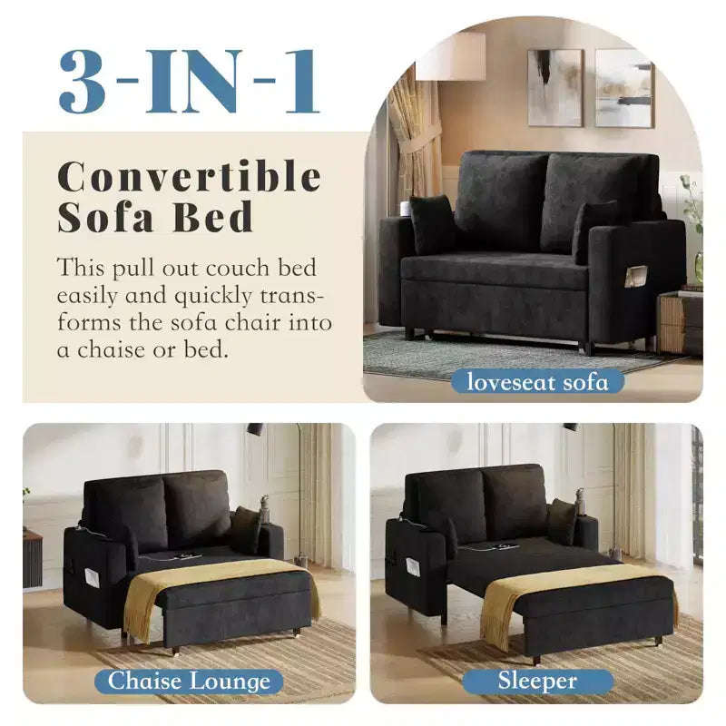 Garvee 3 in 1 Pull Out Couch, 56 in Convertible Sleeper Sofa Bed, Loveseat Sofa Couch with Cup Holders & Side Pocket, Toss Pillows