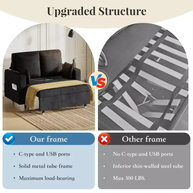 Garvee 3 in 1 Pull Out Couch, 56 in Convertible Sleeper Sofa Bed, Loveseat Sofa Couch with Cup Holders & Side Pocket, Toss Pillows