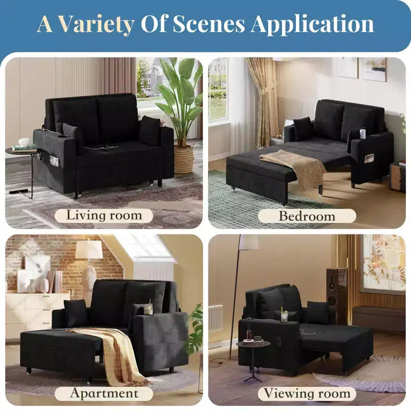 Garvee 3 in 1 Pull Out Couch, 56 in Convertible Sleeper Sofa Bed, Loveseat Sofa Couch with Cup Holders & Side Pocket, Toss Pillows