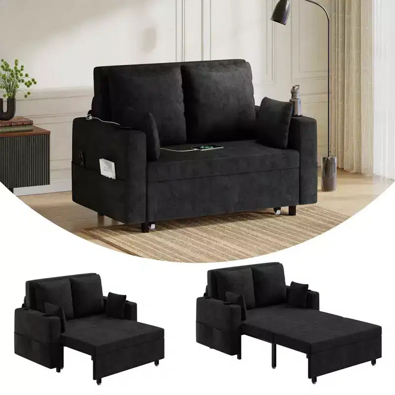 Garvee 3 in 1 Pull Out Couch, 56 in Convertible Sleeper Sofa Bed, Loveseat Sofa Couch with Cup Holders & Side Pocket, Toss Pillows