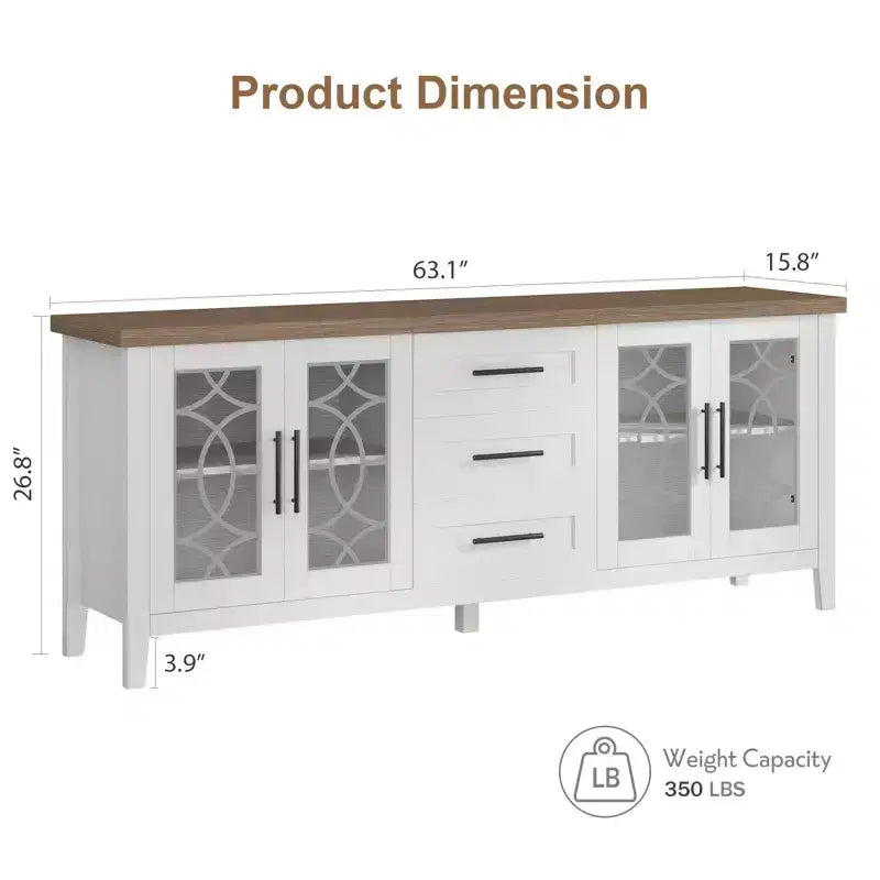 Farmhouse TV Stand with Glass Door for 70 Inch Tv, Mid Century Modern Entertainment Center