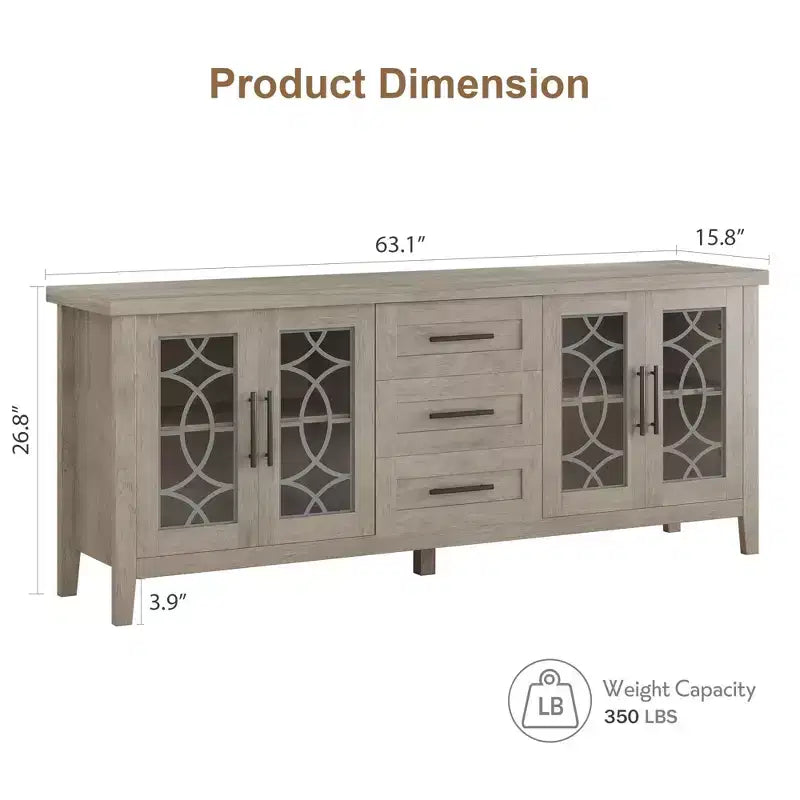 Farmhouse TV Stand with Glass Door for 70 Inch Tv, Mid Century Modern Entertainment Center