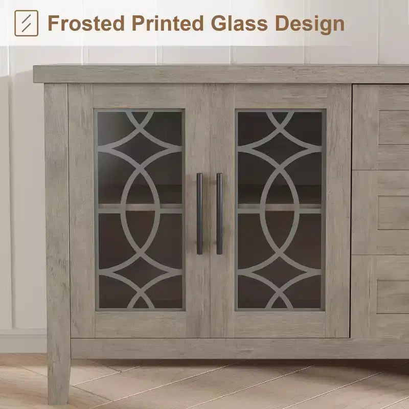Farmhouse TV Stand with Glass Door for 70 Inch Tv, Mid Century Modern Entertainment Center