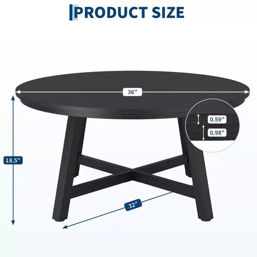 36 Round Coffee Table for Living Room, Large Circle Center Table, Thick Metal Legs & Adjustable Feet, Modern Round Coffee Tables for Apartments