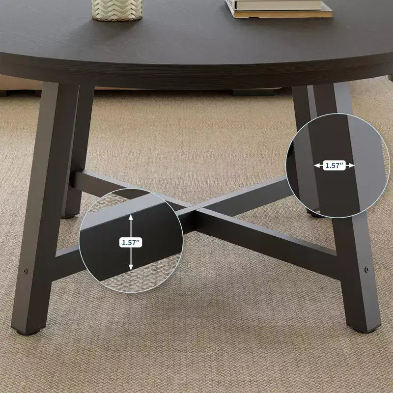 36 Round Coffee Table for Living Room, Large Circle Center Table, Thick Metal Legs & Adjustable Feet, Modern Round Coffee Tables for Apartments