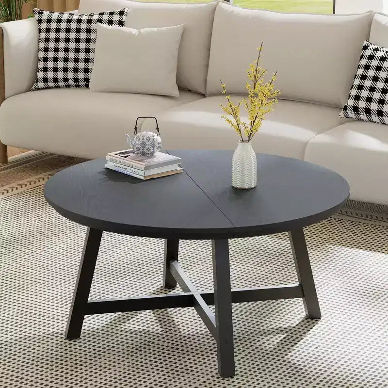 36 Round Coffee Table for Living Room, Large Circle Center Table, Thick Metal Legs & Adjustable Feet, Modern Round Coffee Tables for Apartments