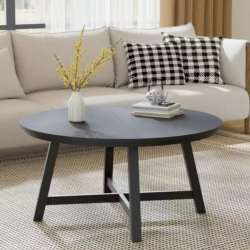 36 Round Coffee Table for Living Room, Large Circle Center Table, Thick Metal Legs & Adjustable Feet, Modern Round Coffee Tables for Apartments