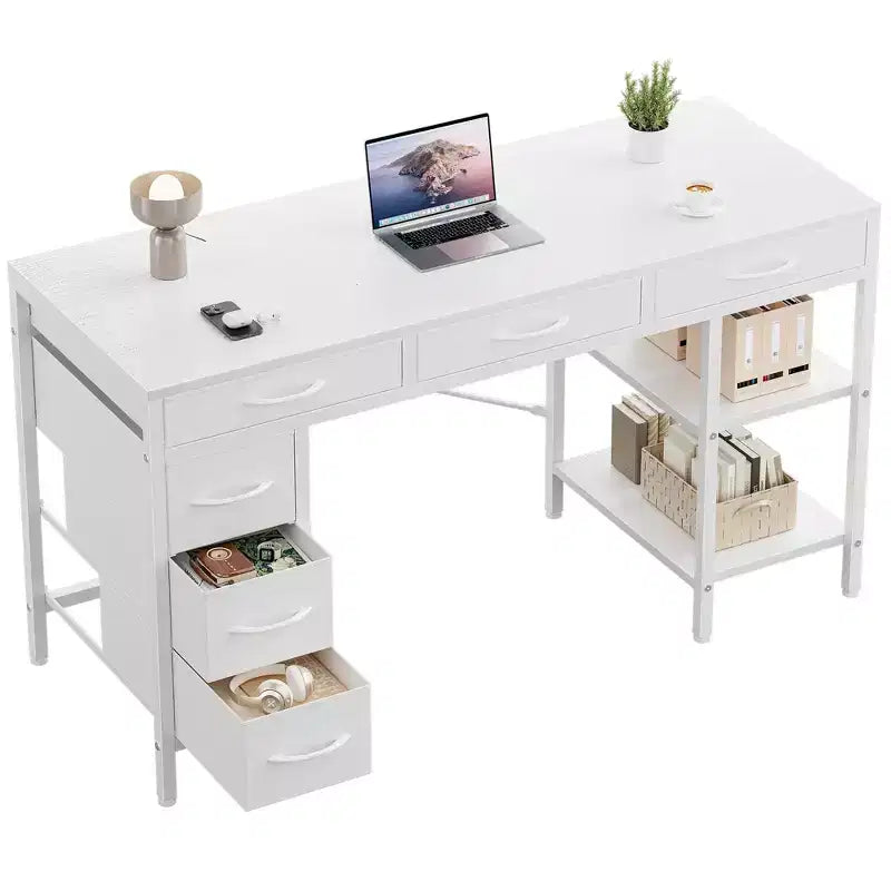TUYOHW 47/55 Computer Desk with 6 Fabric Drawers & Open Storage Shelves,Writing Desk for Home Office Work Studying Room,Gaming Room