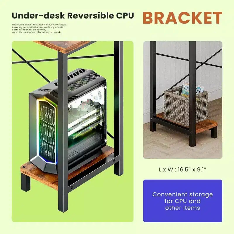 TUYOHW L Shaped Gaming Desk,Metal Frame Corner Desk with CPU Stand & Side Storage,Waterproof Desktop for Home Office