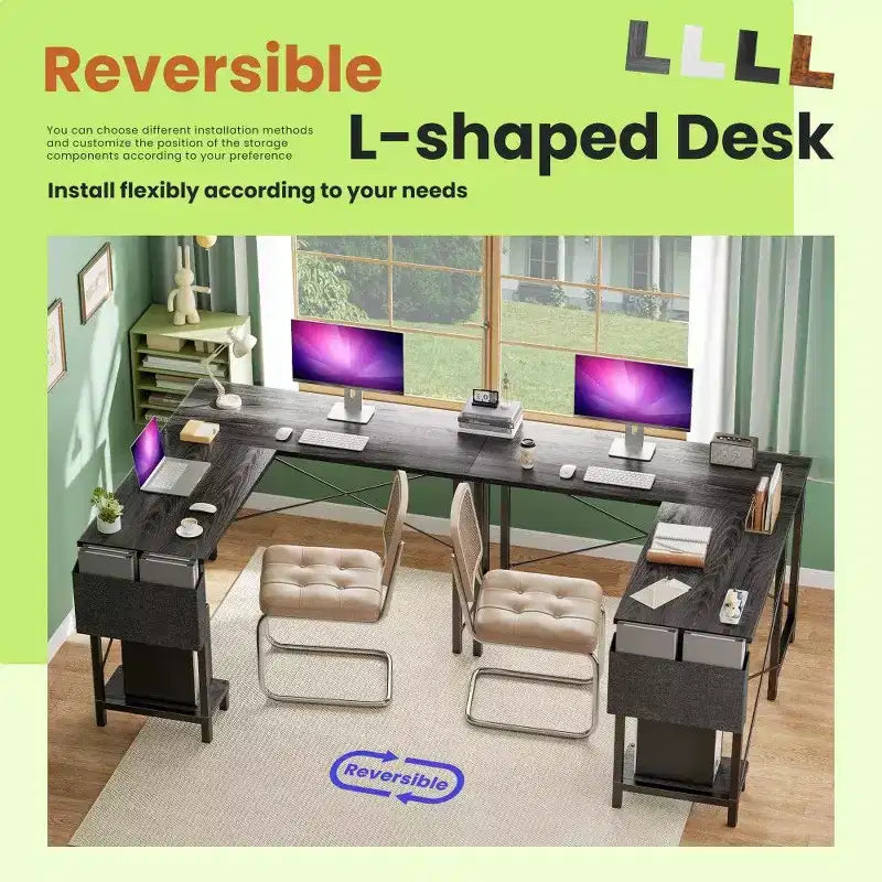 TUYOHW L Shaped Gaming Desk,Metal Frame Corner Desk with CPU Stand & Side Storage,Waterproof Desktop for Home Office