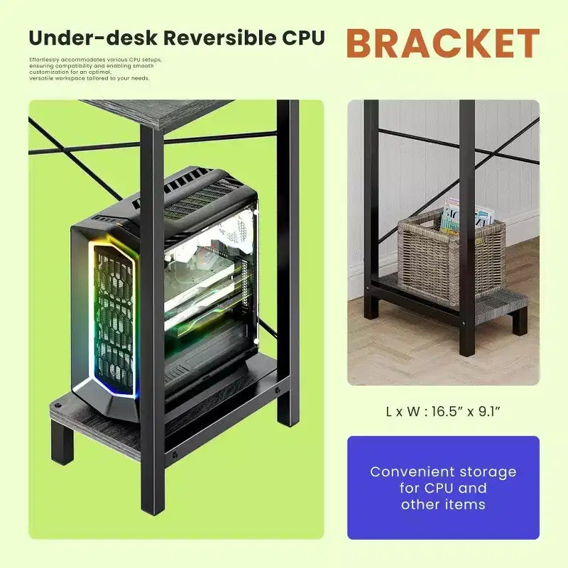TUYOHW L Shaped Gaming Desk,Metal Frame Corner Desk with CPU Stand & Side Storage,Waterproof Desktop for Home Office