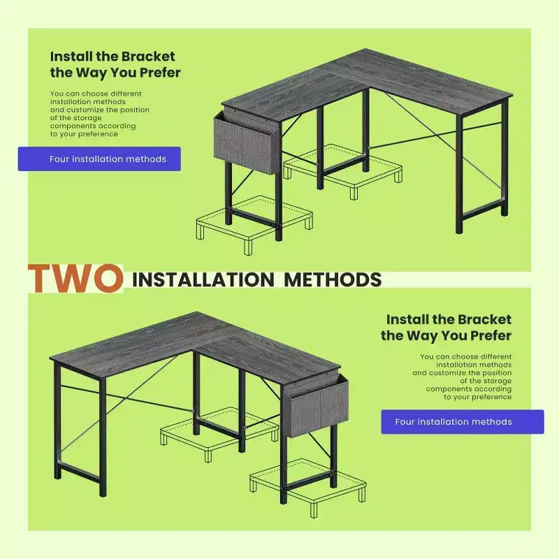 TUYOHW L Shaped Gaming Desk,Metal Frame Corner Desk with CPU Stand & Side Storage,Waterproof Desktop for Home Office