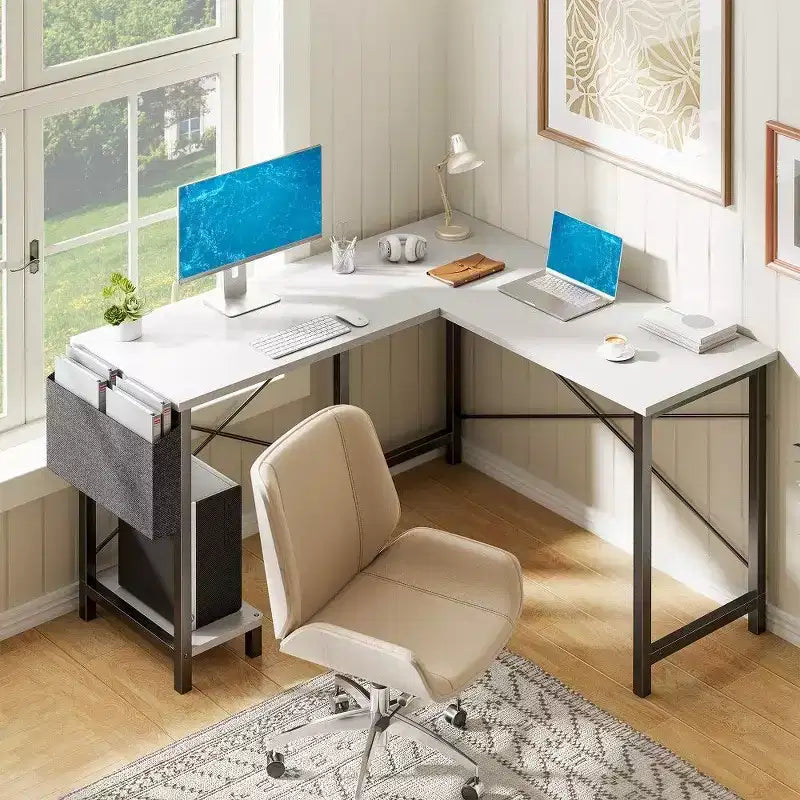 TUYOHW L Shaped Gaming Desk,Metal Frame Corner Desk with CPU Stand & Side Storage,Waterproof Desktop for Home Office