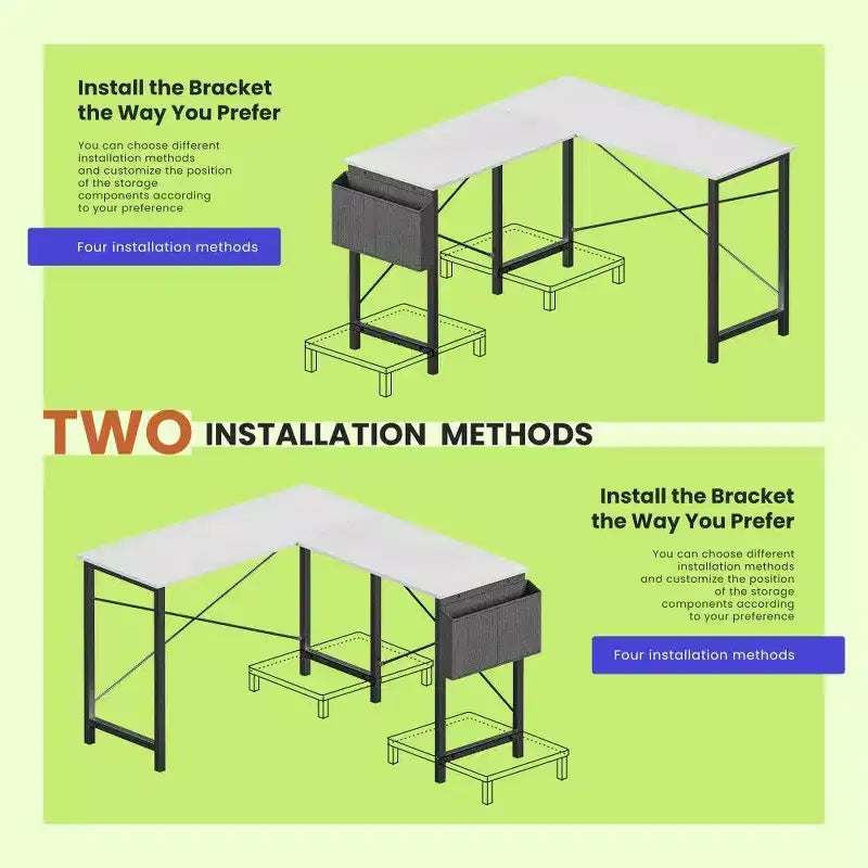TUYOHW L Shaped Gaming Desk,Metal Frame Corner Desk with CPU Stand & Side Storage,Waterproof Desktop for Home Office