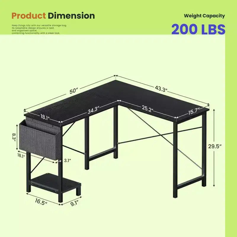 TUYOHW L Shaped Gaming Desk,Metal Frame Corner Desk with CPU Stand & Side Storage,Waterproof Desktop for Home Office