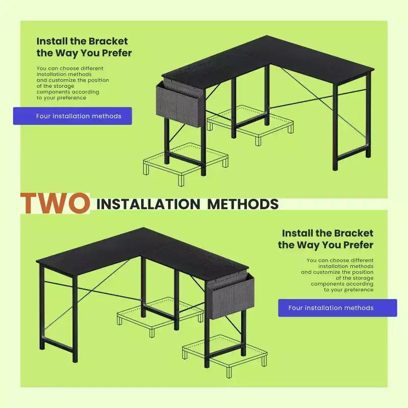 TUYOHW L Shaped Gaming Desk,Metal Frame Corner Desk with CPU Stand & Side Storage,Waterproof Desktop for Home Office